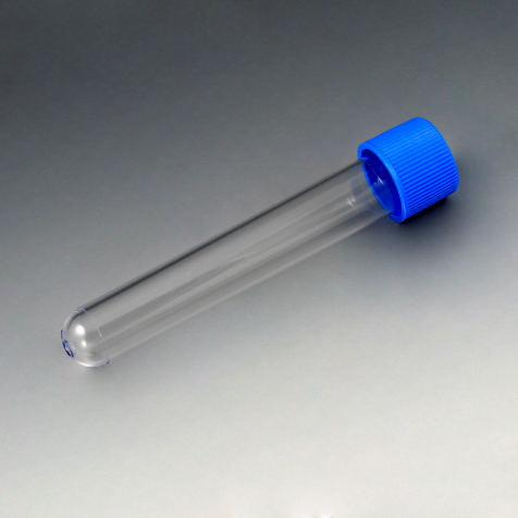 Globe Scientific Test Tube with Attached Blue Screw Cap, 16 x 100mm (10mL), PS Screwcap Tubes; Round Bottom Tube